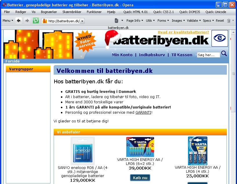 batteribyen.dk's webshop før henvendelsen